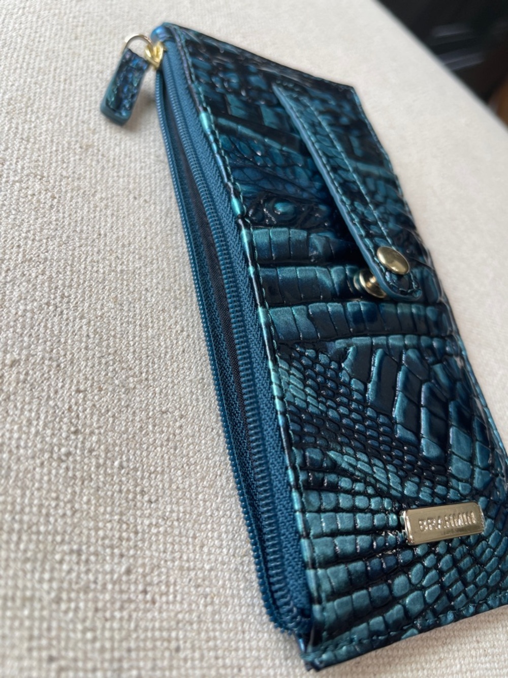(New) Brahmin Teal Croc-Embossed Long Wallet with Gold Hardware - Picture 3 of 4